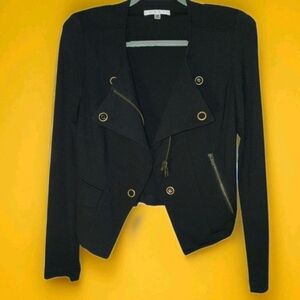 CABI Knit Moto Jacket Cool Edgy Asymmetrical Style w/ Shoulder Pads